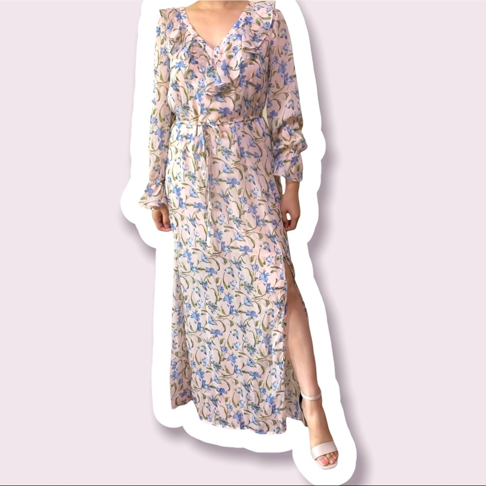 NEW GILLI Multi sizes Peach Pink Floral Flowy Chiffon Two Layers Maxi Dress